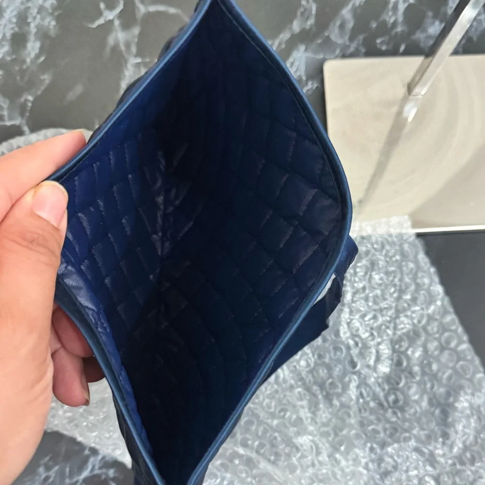 Christian Dior Quilted Makeup Pouch & Mirror Set in Navy Blue AUTHENTIC Like New